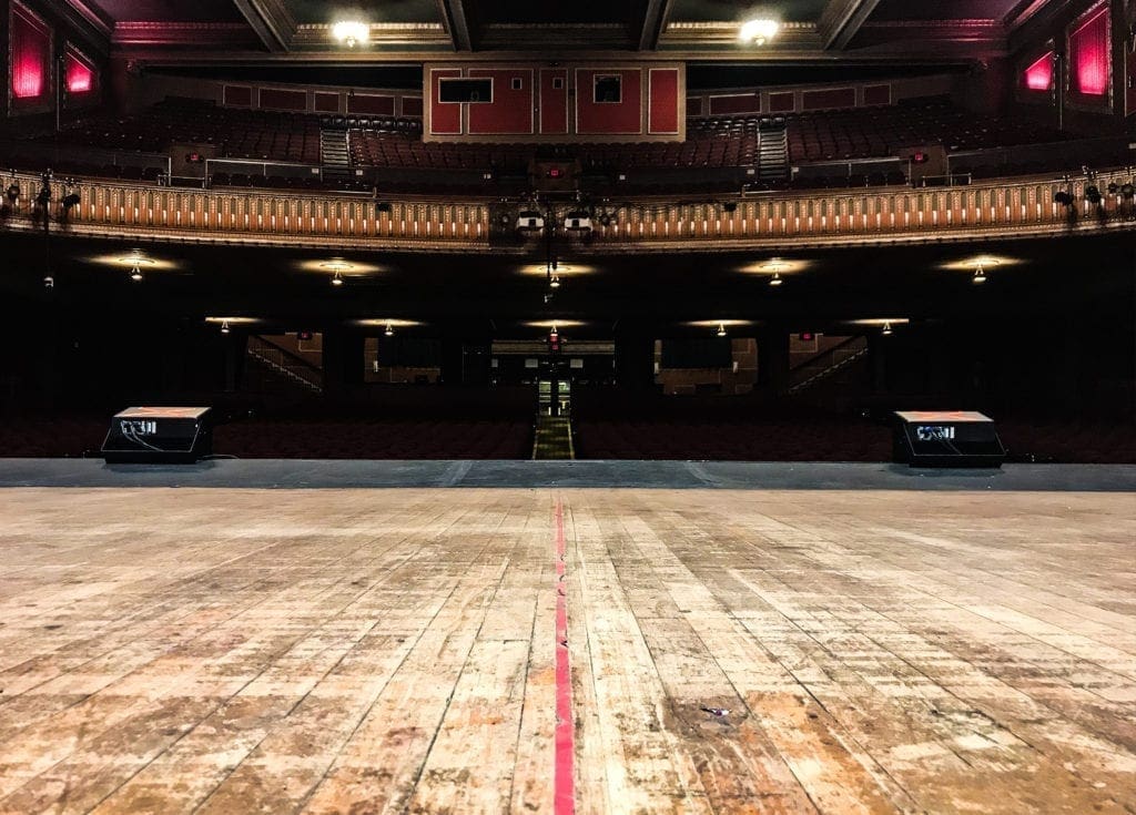 This a view of the Capitol Theatre in downtown Wheeling from the middle of the historic stage.