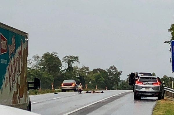 A photo of a body on an interstate.