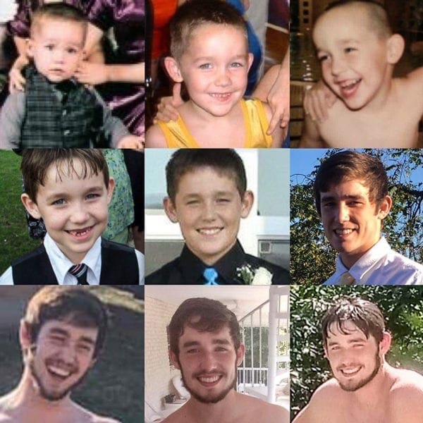 A collage of photos of a boy growing up.