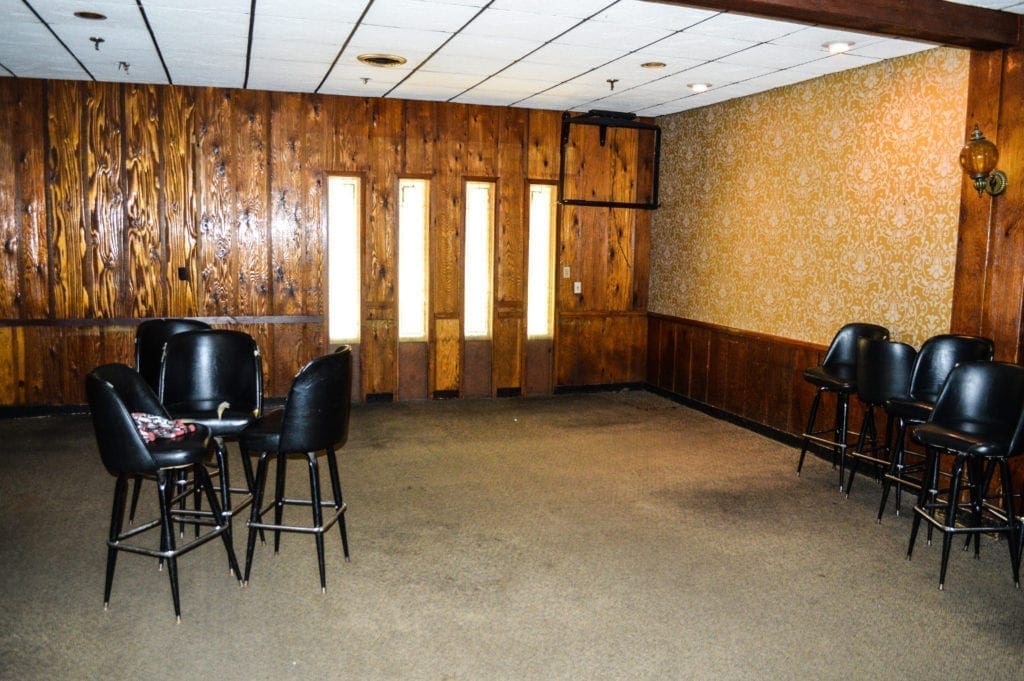 The dining room of a former restaurant.