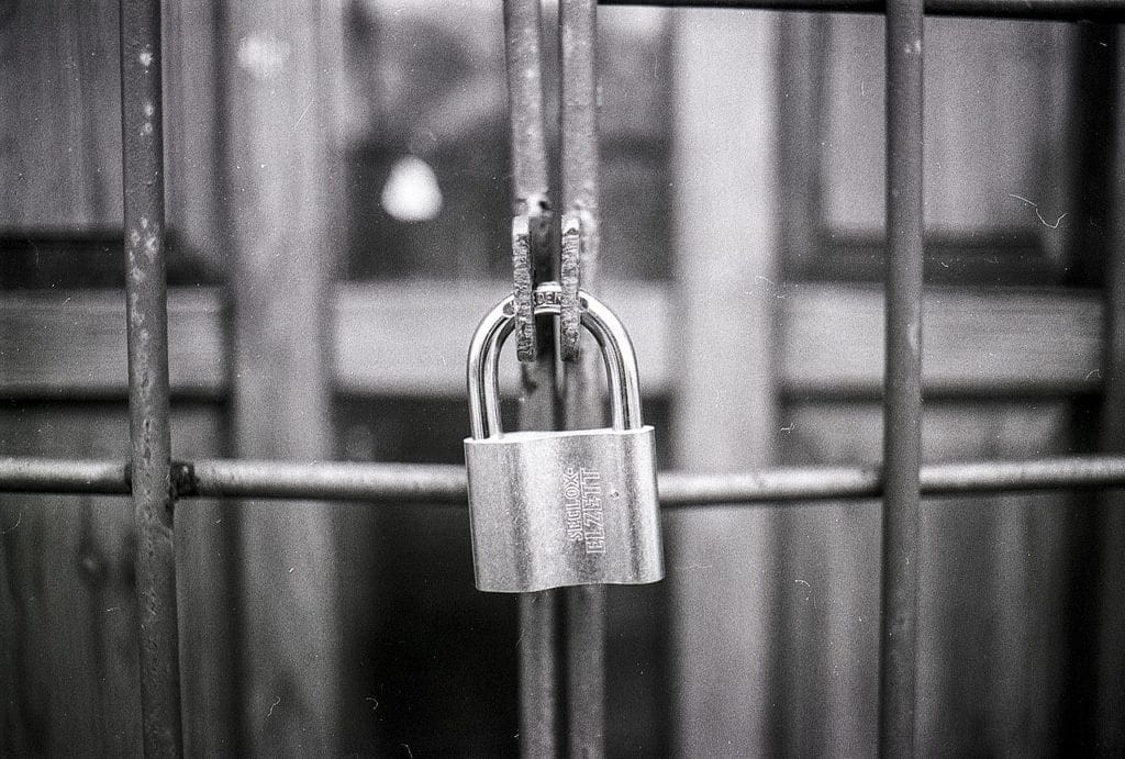 A lock on a gate.