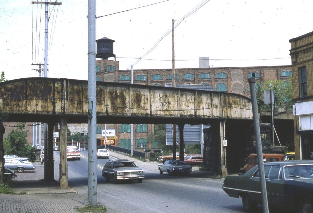 A rusting train bridge.