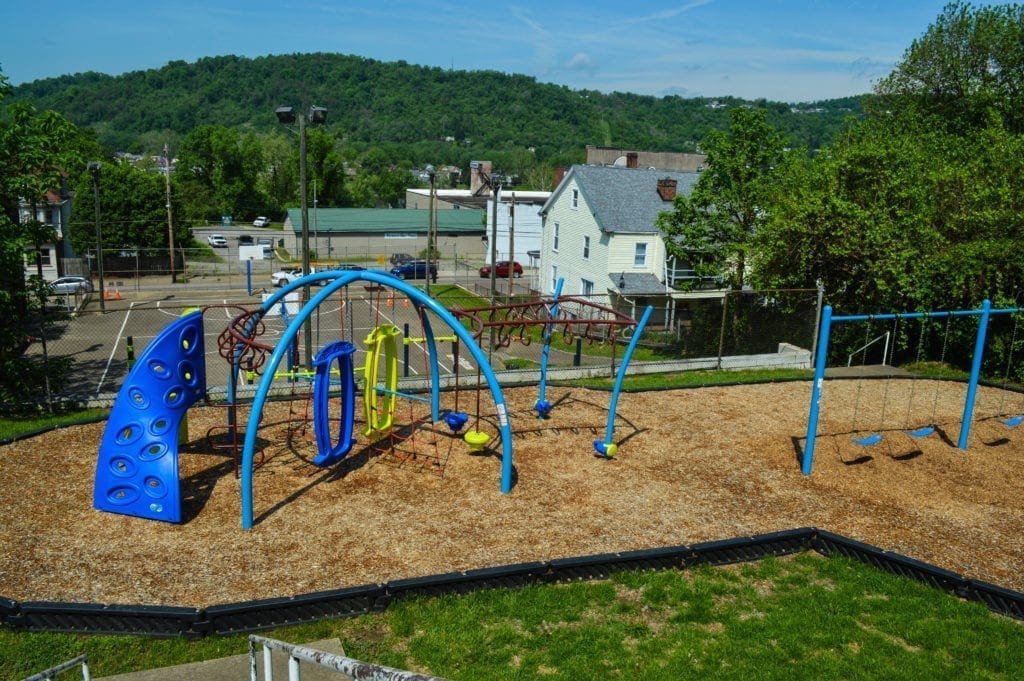 A playground in a downtown area.