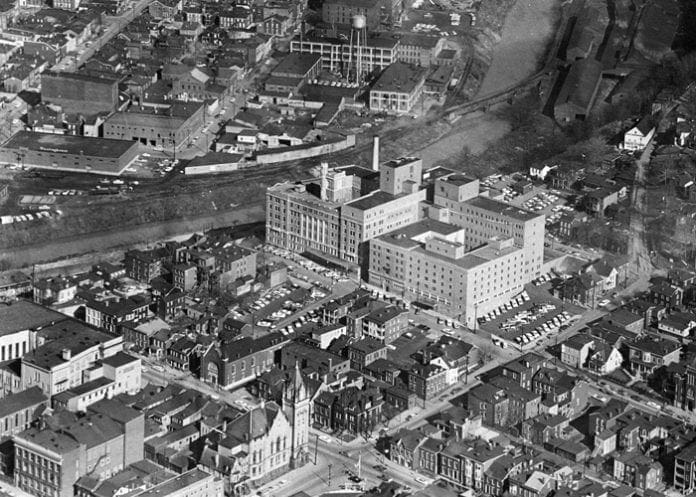 A bird's eye view of a hospital.