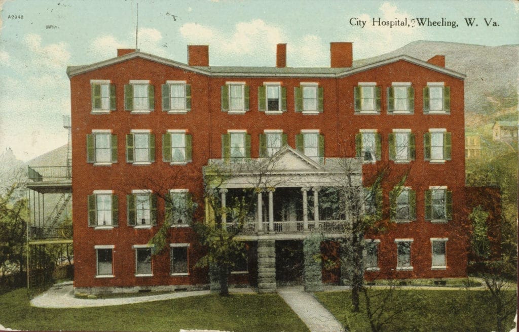 A color postcard of a hospital.