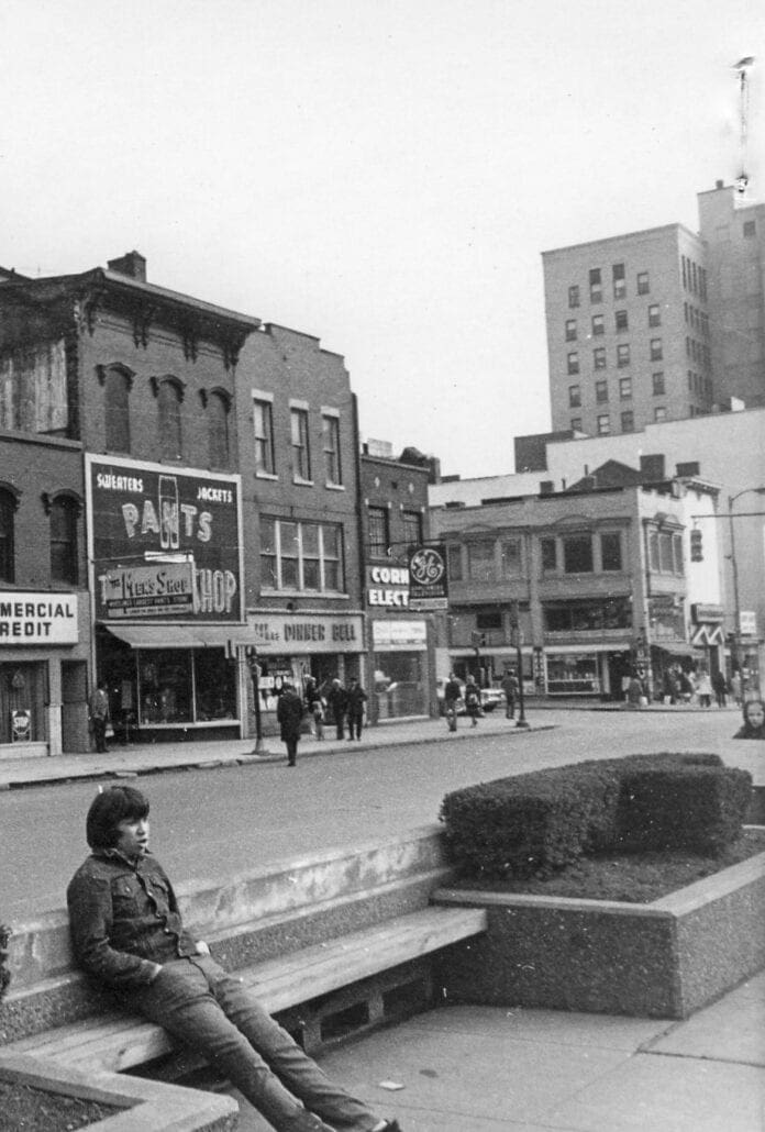 A historical photo of a downtown district.