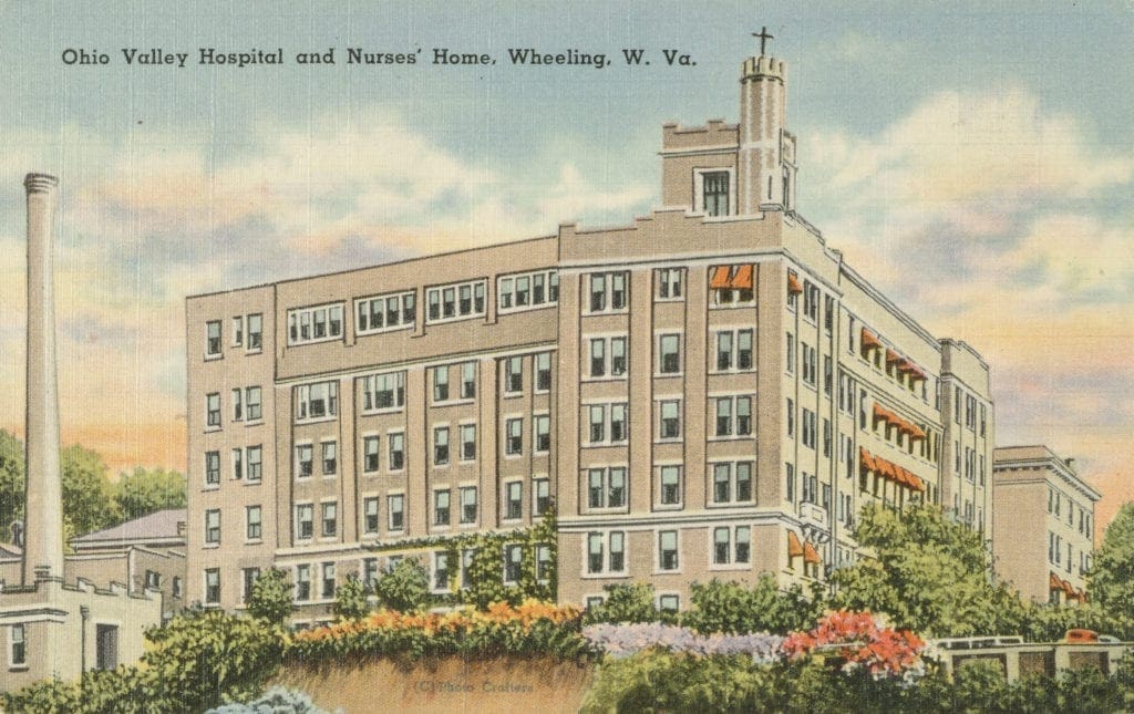 A postcard of a hospital.