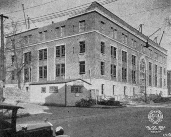 A historic photo of an office building.