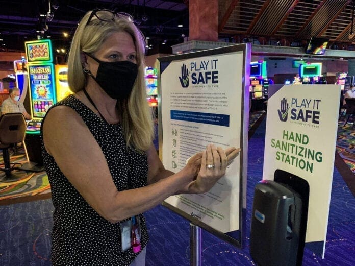 A woman with a mask on.