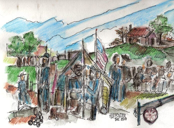 A drawing of a Civil War scene.