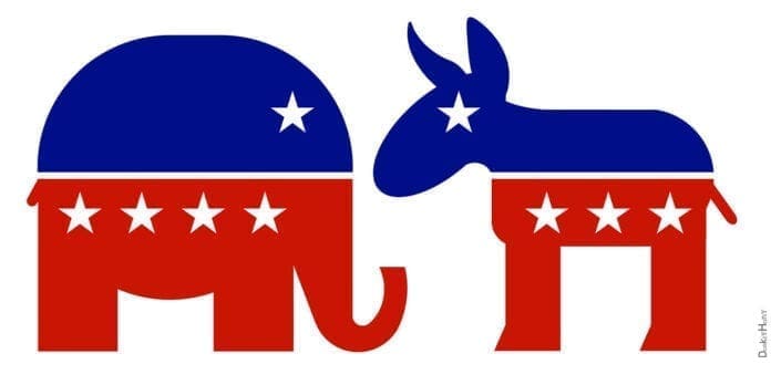 Political Divide The logos for the GOP and Democratic parties.