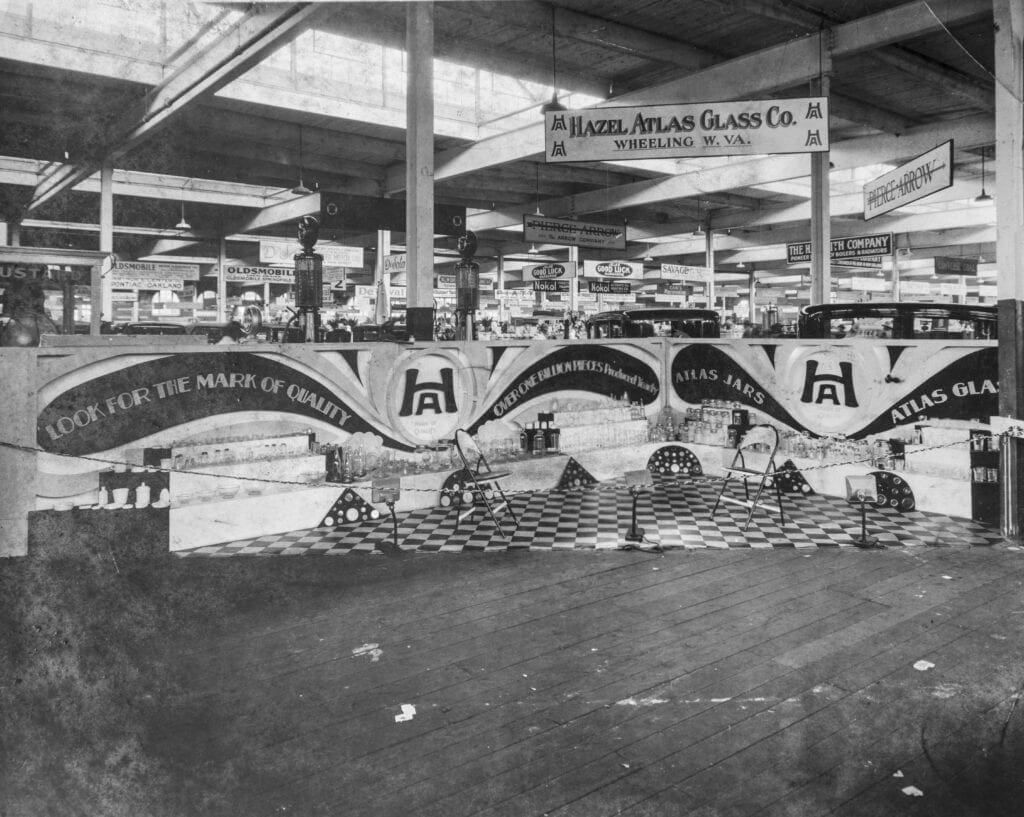 A photo of a trade show in the early 1900s.