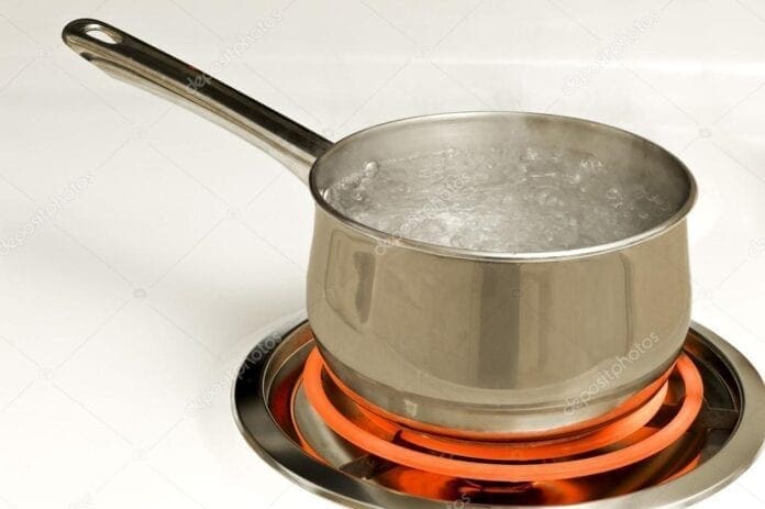 A pot of boiling water.