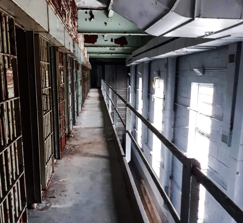 A row of prison cells.