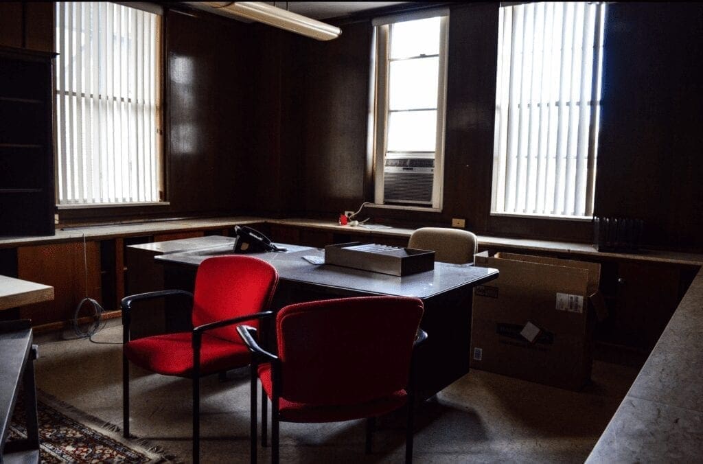 An office in a vacant building.