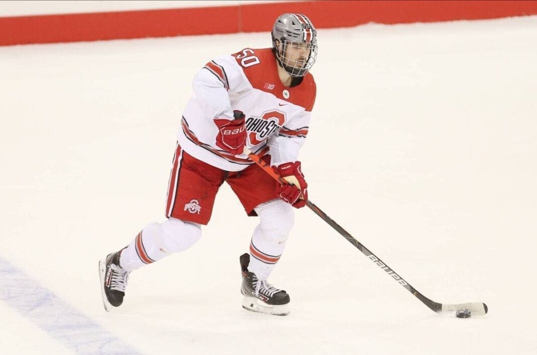 A hockey player on the ice.