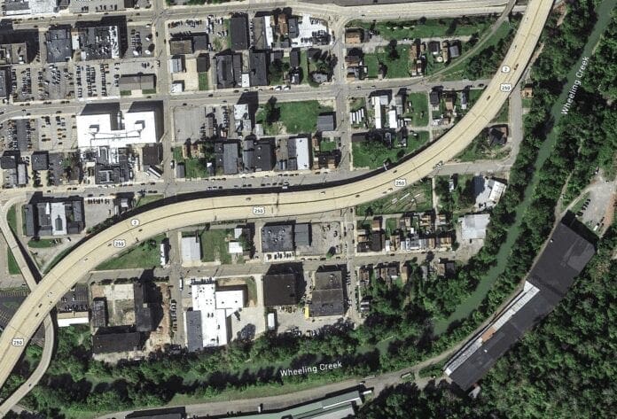 A bird's eye view of a city.