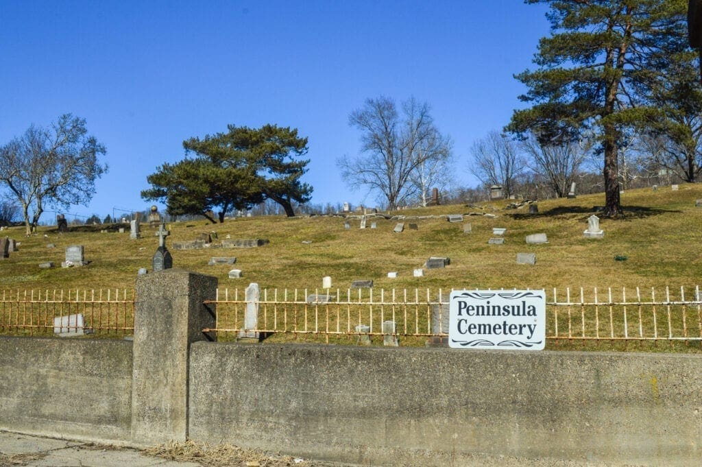 A photo of an old cemetery.