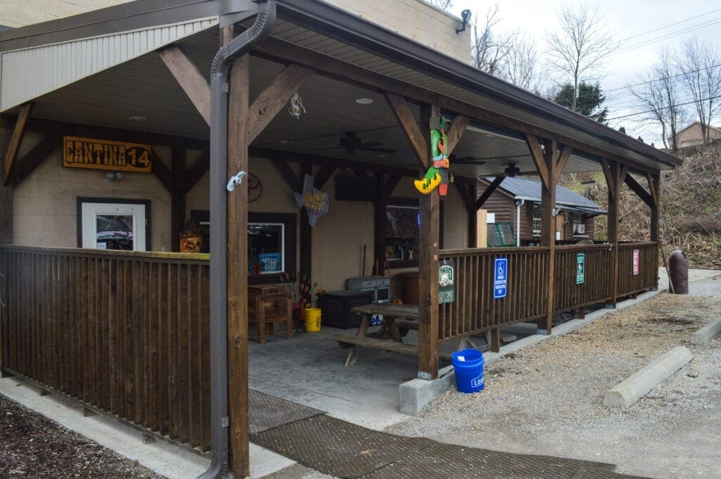 A photo of a covered porch.