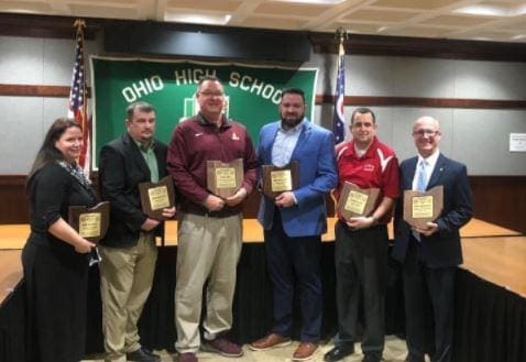 Pictured are the six athletics directors honored with the Bruce Brown Award of Excellence