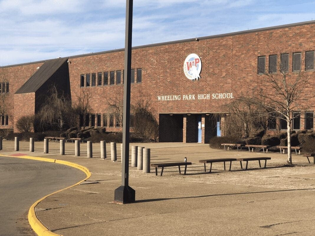 The front of a high school.