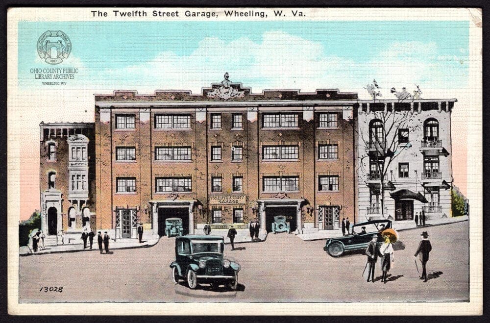 A postcard of a garage.