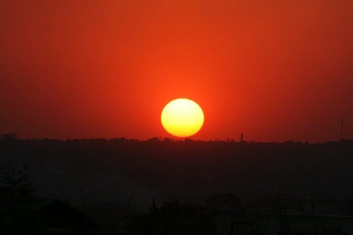 A bright sun in the sky.