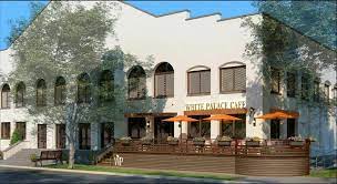 A large white building.