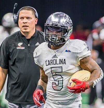 A football player and a coach.