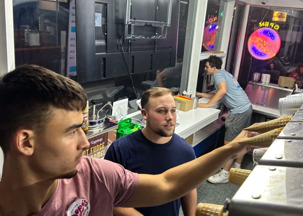 The inside of an ice cream shop.