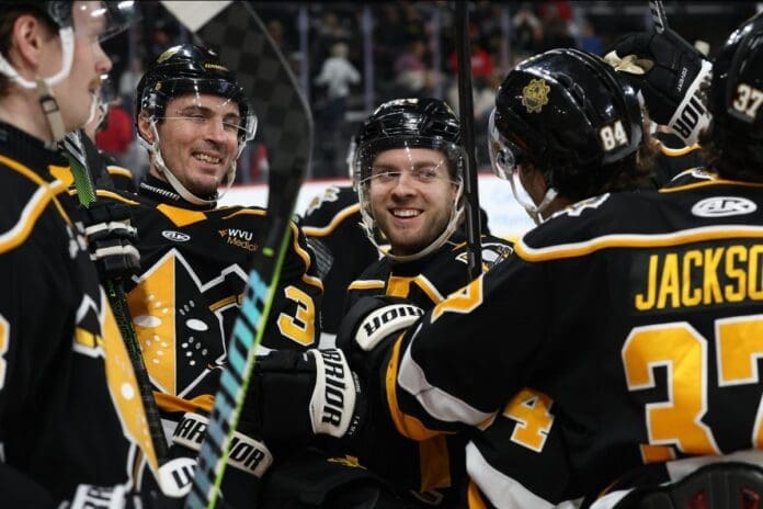 A number of hockey players.