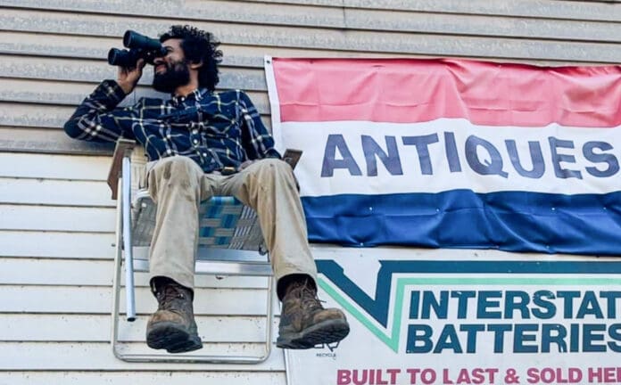 A man on a building.