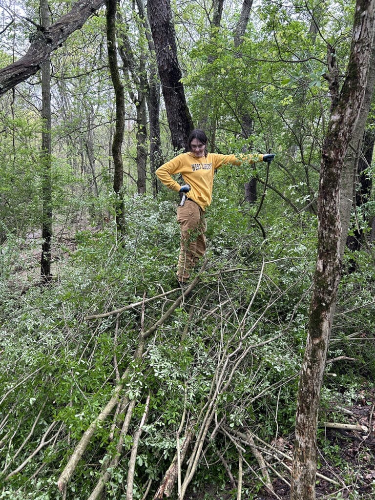 A person in the woods.