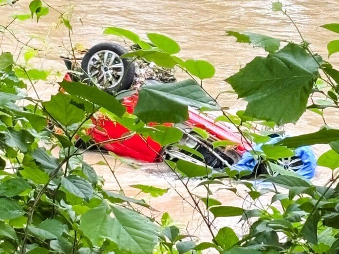 A car in the creek.
